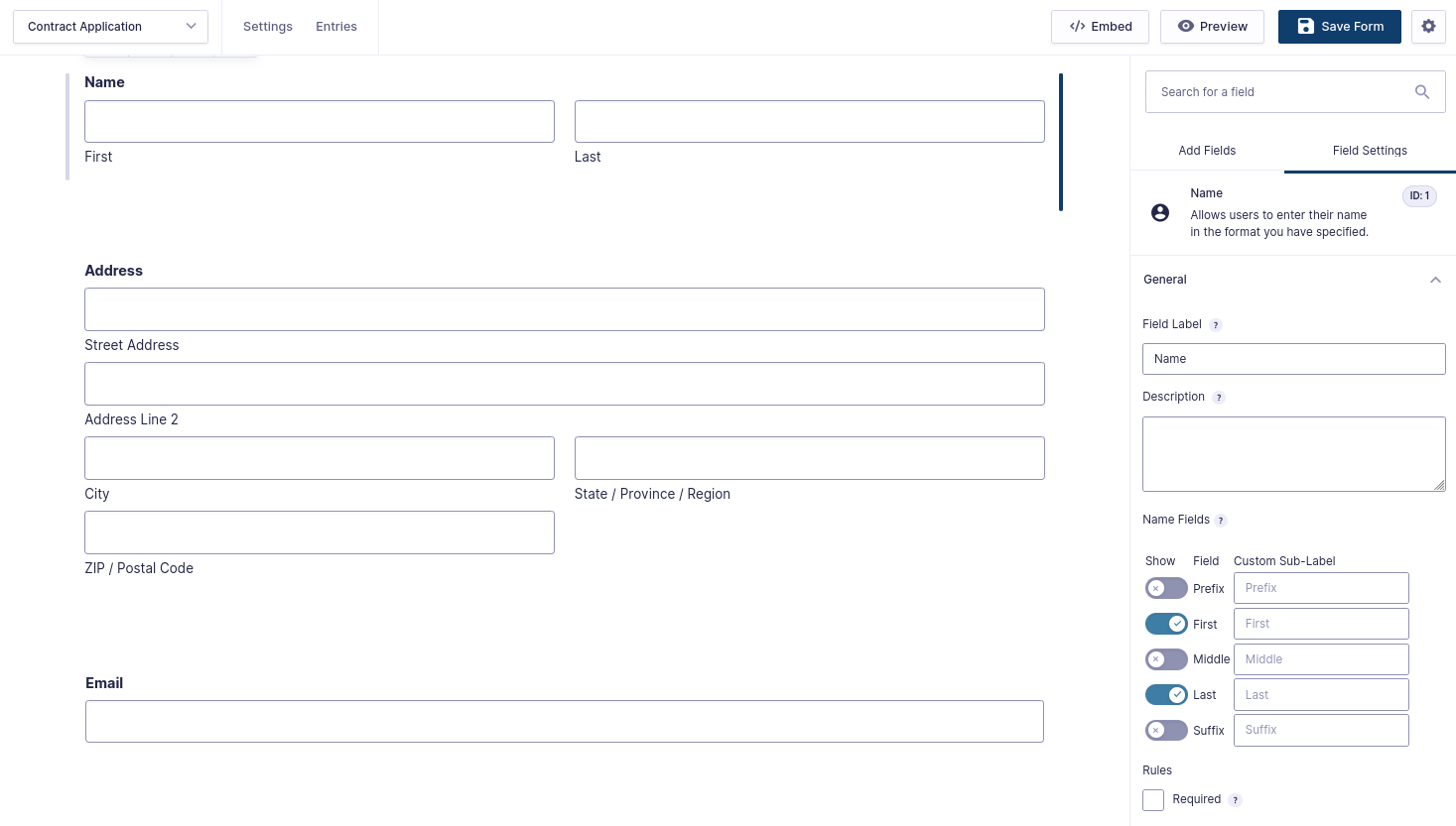 Simple form created using Gravity Forms editor