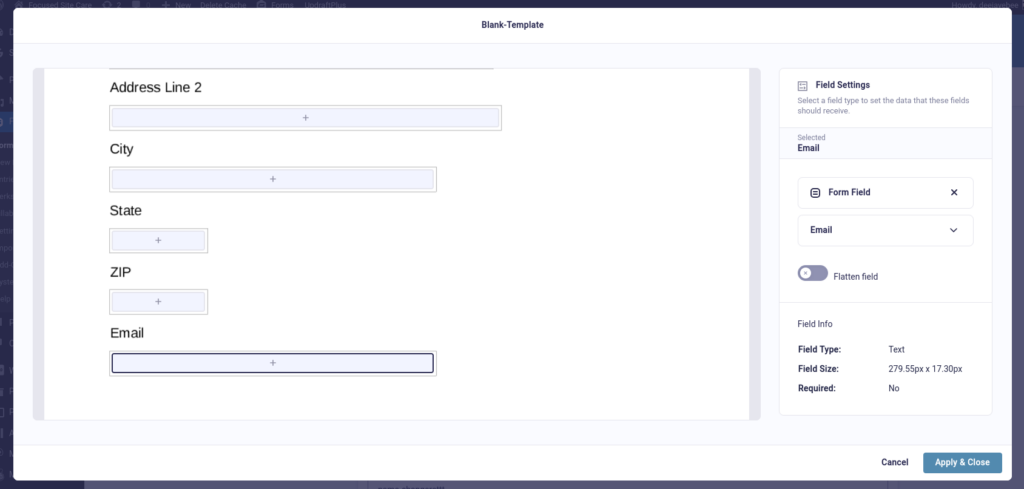 Fillable PDFs template mapper modal