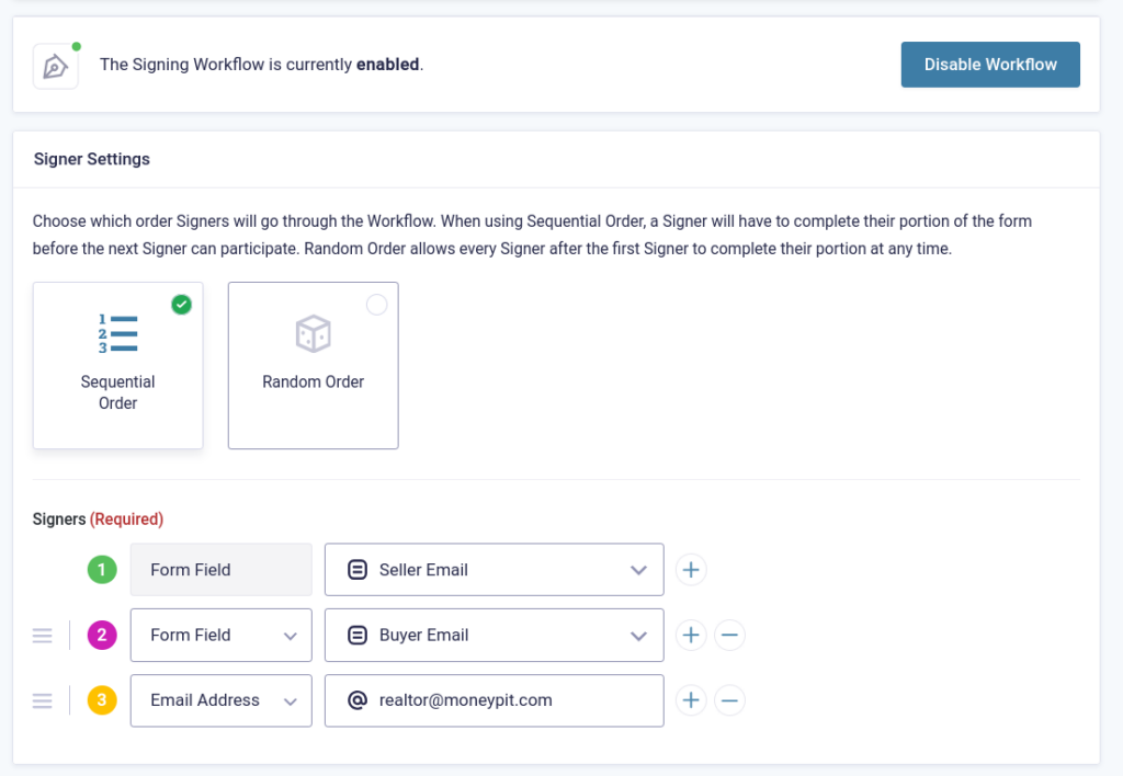 screenshot of Legal Signing signing workflow menu