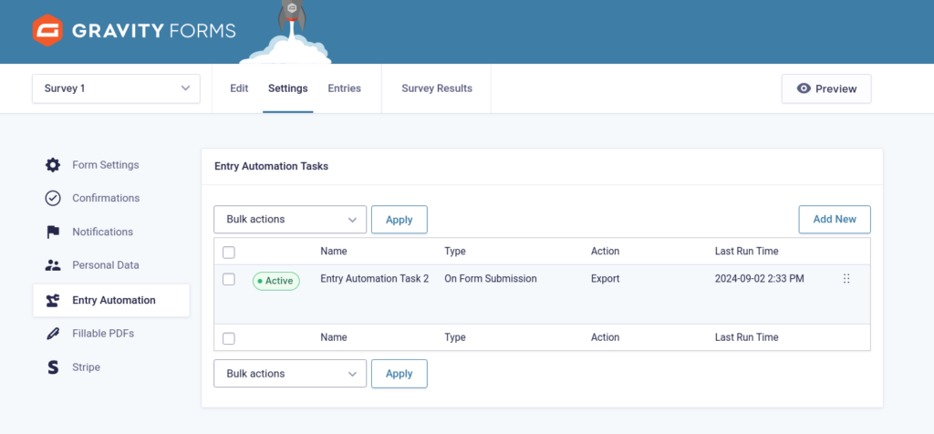 Entry Automation tasks list