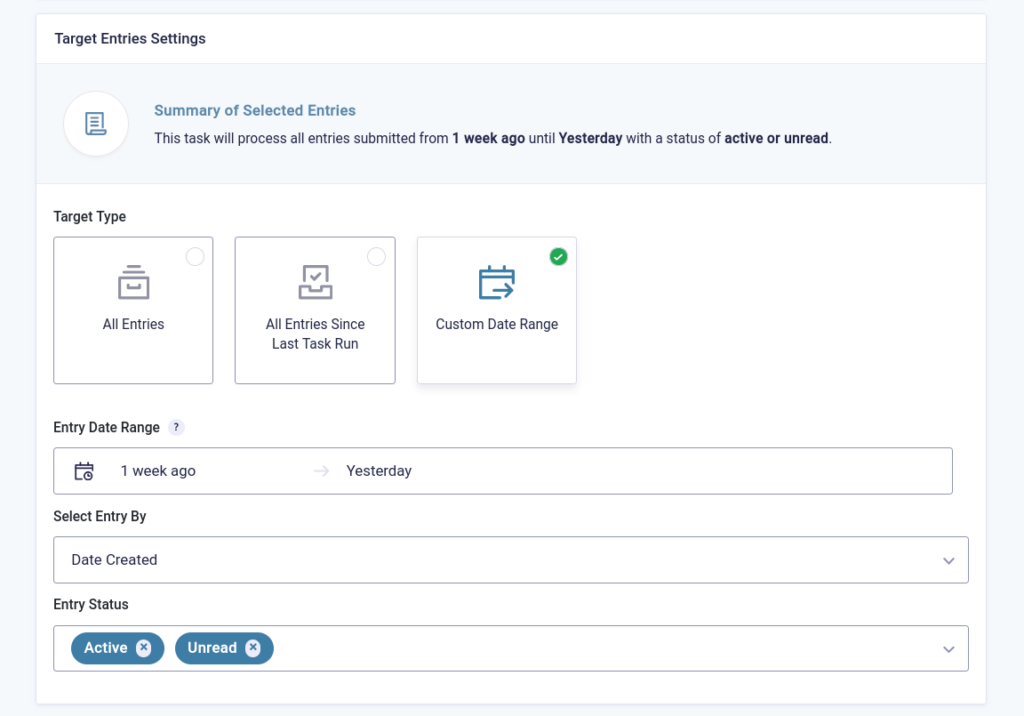 Entry Automation Target Entries settings menu